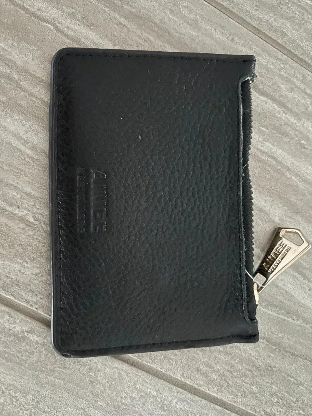 Zip Card Case Leather Wallet - Black